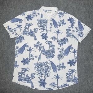 Mantra Performance Polo Henley Shirt Mens XXL Short Sleeve Blue Bird Floral Golf